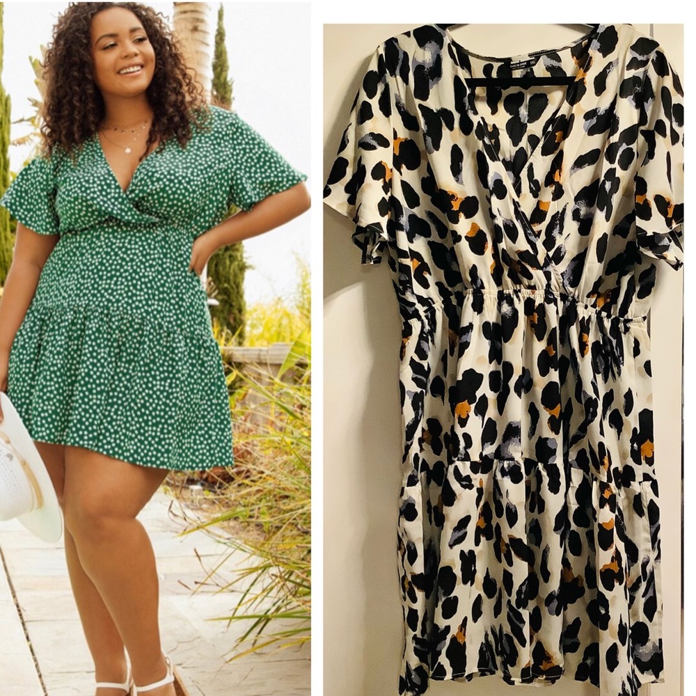 Plus Size 2X SHEIN Ditsy Surplice tiered Dress